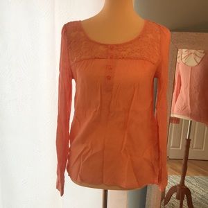 Mine Brand Peach Lace Detail Shirt